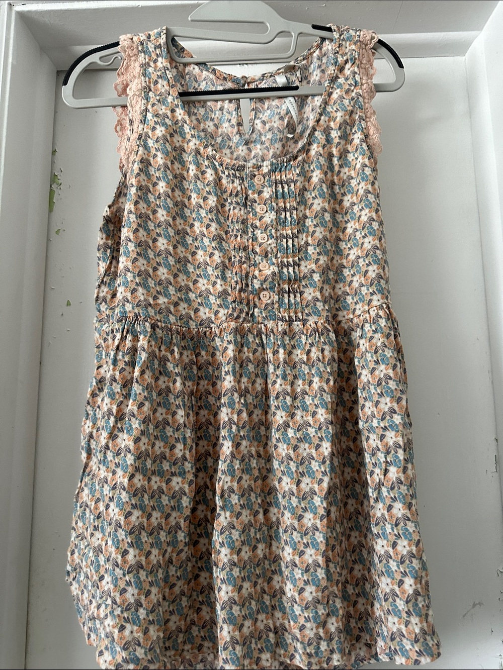 LC Lauren Conrad Beige and Blue Floral Sleeveless Dress